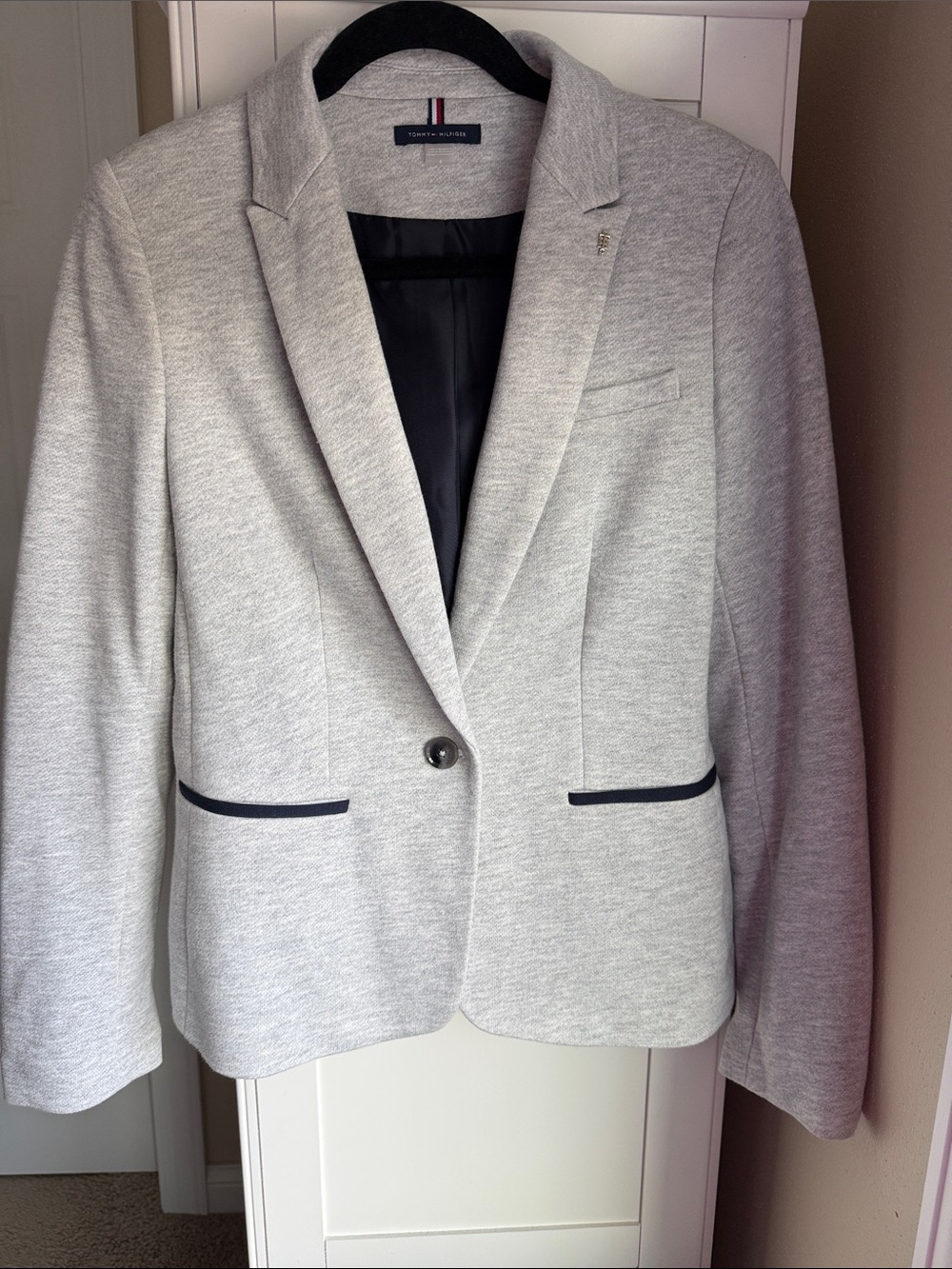 Tommy Hilfiger Heather Gray Knit Blazer with Navy Trim